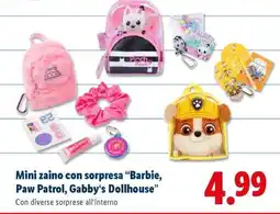 Lidl Mini zaino con sorpresa “Barbie, Paw Patrol, Gabby’s Dollhouse” offerta