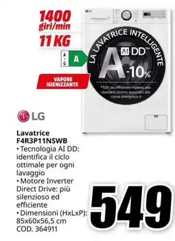 MediaWorld LG Lavatrice F4R3P11NSWB offerta
