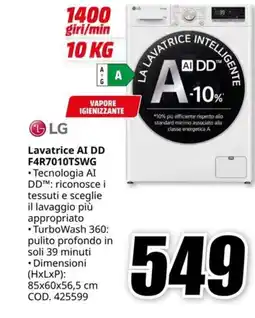 MediaWorld LG Lavatrice AI DD F4R7010TSWG offerta