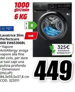 MediaWorld ELECTROLUX Lavatrice Slim Perfectcare 600 EW6S306BL offerta