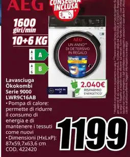 MediaWorld AEG Lavasciuga Ökokombi Serie 9000 LWR9C16AB offerta