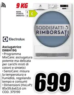 MediaWorld ELECTROLUX Asciugatrice EW6H19G offerta
