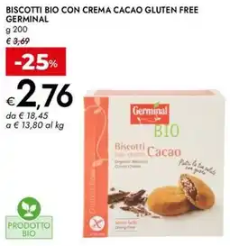 Bennet Biscotti bio con crema cacao gluten free GERMINAL offerta