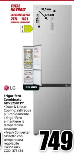 MediaWorld LG Frigorifero Combinato GBV5250CPY offerta