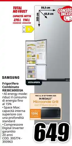 MediaWorld SAMSUNG Frigorifero Combinato RB38C600DSA offerta