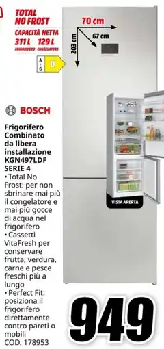 MediaWorld BOSCH Frigorifero Combinato da libera installazione KGN497LDF SERIE 4 offerta