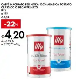 Bennet Caffè macinato per moka 100% arabica tostato classico o decaffeinato ILLY offerta