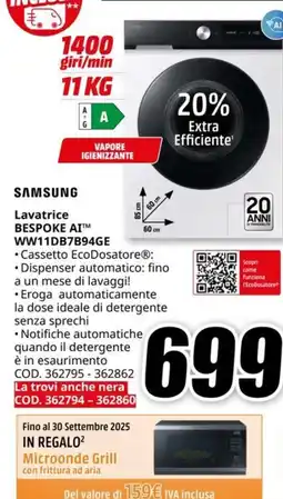 MediaWorld SAMSUNG Lavatrice BESPOKE AI™ WW11DB7B94GE offerta