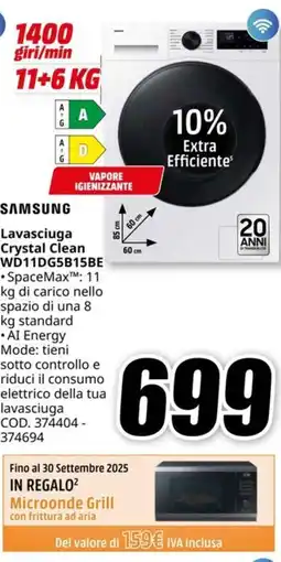 MediaWorld SAMSUNG Lavasciuga Crystal Clean WD11DG5B15BE offerta