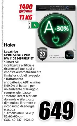 MediaWorld HAIER Lavatrice I-PRO Serie 7 Plus HW110B14979EU1IT offerta