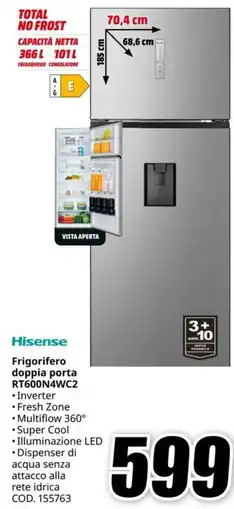 MediaWorld HISENSE Frigorifero doppia porta RT600N4WC2 offerta