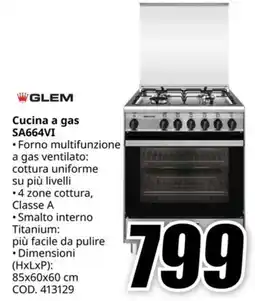 MediaWorld GLEM Cucina a gas SA664VI offerta