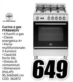 MediaWorld LA GERMANIA Cucina a gas FTR664GXV offerta