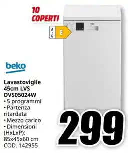 MediaWorld BEKO Lavastoviglie DVS05024W offerta