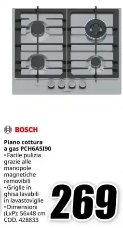 MediaWorld BOSCH Piano cottura a gas PCH6A5190 offerta