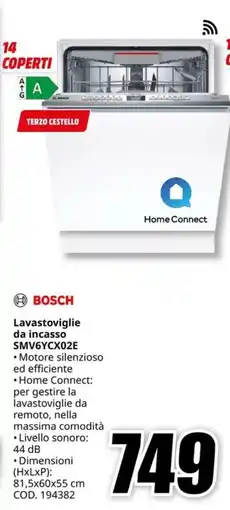 MediaWorld BOSCH Lavastoviglie da incasso SMV6YCX02E offerta