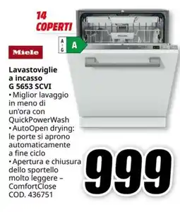 MediaWorld MIELE Lavastoviglie a incasso G 5653 SCVI offerta