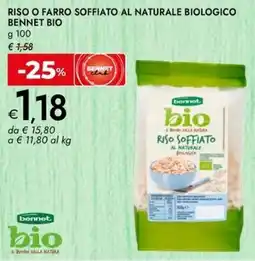 Bennet Riso o farro soffiato al naturale biologico BENNET BIO offerta