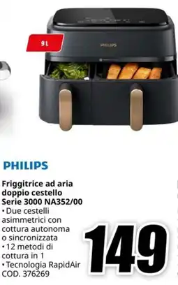MediaWorld PHILIPS Friggitrice ad aria doppio cestello Serie 3000 NA352/00 offerta
