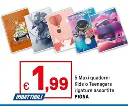 Iper La Grande 5 Maxi quaderni Kids o Teenagers rigature assortite PIGNA offerta