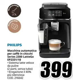 MediaWorld PHILIPS Macchina automatica per caffè in chicchi Series 2300 LatteGo EP2331/10 offerta