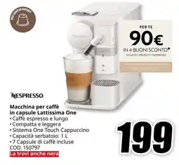 MediaWorld NESPRESSO Macchina per caffè in capsule Lattissima One offerta