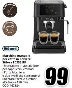 MediaWorld DELONGHI Macchina manuale per caffè in polvere Stilosa EC235.BK offerta