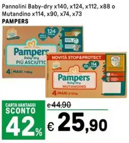Iper La Grande Pannolini Baby-dry x140, x124, x112, x88 o Mutandino x114, x90, x74, x73 PAMPERS offerta