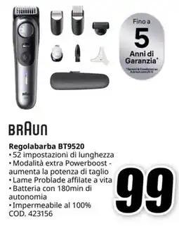 MediaWorld BRAUN Regolabarba BT9520 offerta