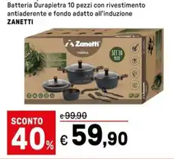 Iper La Grande Batteria Durapietra 10 pezzi con rivestimento antiaderente e fondo adatto all'induzione ZANETTI offerta