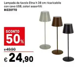 Iper La Grande Lampada da tavolo Etna h 38 cm ricaricabile con cavo USB, colori assortiti BIZZOTTO offerta