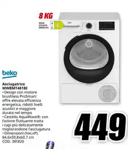MediaWorld BEKO Asciugatrice MWBMT481BI offerta