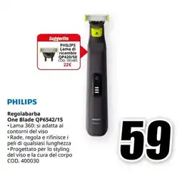 MediaWorld PHILIPS Regolabarba One Blade QP6542/15 offerta