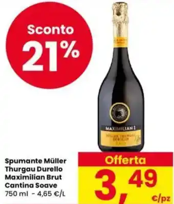 Eurospar Spumante Müller Thurgau Durello Maximilian Brut Cantina Soave offerta
