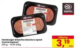 Eurospar Hamburger di bovino classico o speck Cucina Express offerta