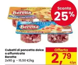 Eurospar Cubetti di pancetta dolce o affumicata Beretta offerta