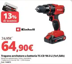 Brico Io Einhell Trapano avvitatore a batteria TC-CD 18-2 Li (1x1,5Ah) offerta