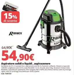 Brico Io RIBIMEX Aspiratore solidi e liquidi, aspiracenere offerta