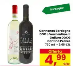 Eurospar Cannonau Sardegna DOC o Vermentino di Gallura DOCG Cantina Pedres offerta