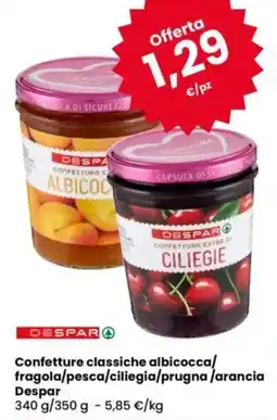 Eurospar Confetture classiche albicocca/ fragola/pesca/ciliegia/prugna/arancia Despar offerta