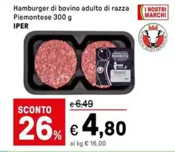 Iper La Grande Hamburger di bovino adulto di razza Piemontese IPER offerta