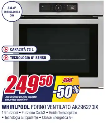 Trony Whirlpool Forno Ventilato AKZ96270IX offerta