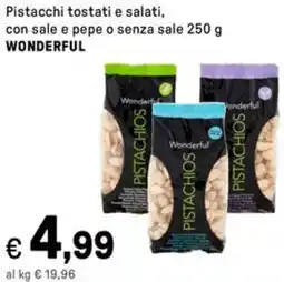 Iper La Grande Pistacchi tostati e salati, con sale e pepe o senza sale WONDERFUL offerta
