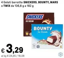 Iper La Grande 4 Gelati barrette SNICKERS, BOUNTY, MARS o TWIX offerta
