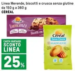 Iper La Grande Linea Merende, biscotti e crusca senza glutine CÉRÉAL offerta
