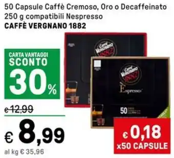 Iper La Grande 50 Capsule Caffè Cremoso, Oro o Decaffeinato compatibili Nespresso CAFFÈ VERGNANO 1882 offerta