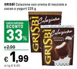 Iper La Grande GRISBÌ Colazione con crema di nocciole e cacao o yogurt offerta