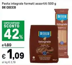 Iper La Grande Pasta integrale formati assortiti DE CECCO offerta