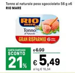 Iper La Grande Tonno al naturale peso sgocciolato RIO MARE offerta