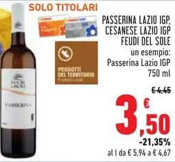 Conad Passerina lazio igp, cesanese lazio IGP FEUDI DEL SOLE offerta